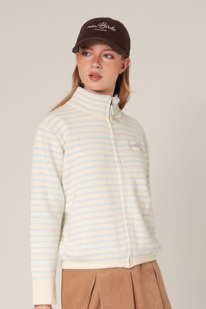 모그 하이넥 스트라이프 집업니트 CREAM