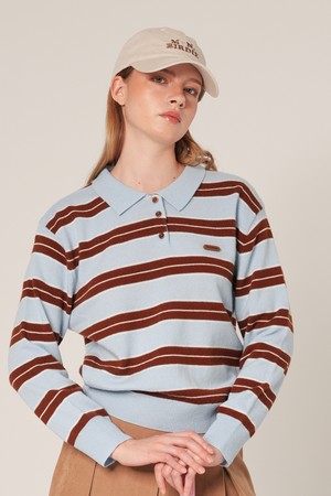 헤더 스트라이프 폴로 울스웨터 L.BLUE