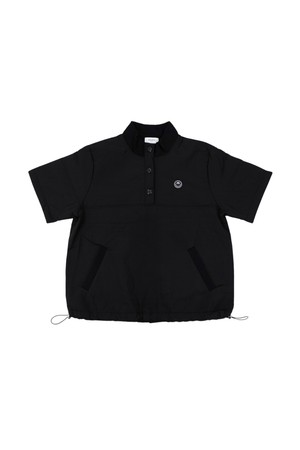 패딩 반팔 버튼 아노락 상의 BLACK