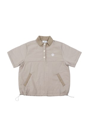 패딩 반팔 버튼 아노락 상의 BEIGE
