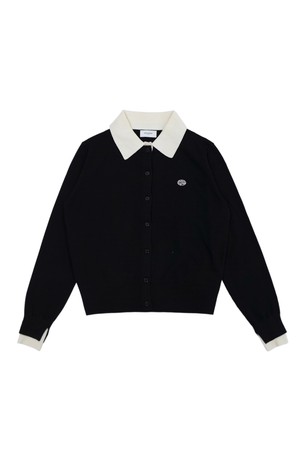 마크 배색 가디건 BLACK