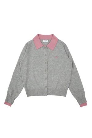 마크 배색 가디건 GREY