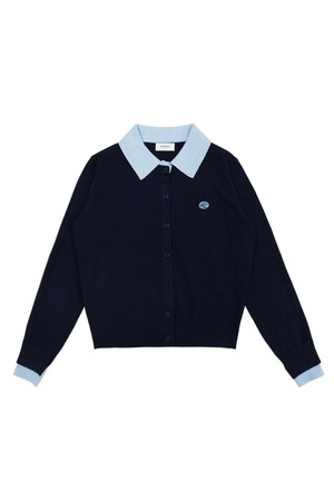 마크 배색 가디건 NAVY