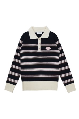 베리 스트라이프 카라넥 니트 NAVY