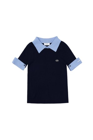 커프스 배색 반팔니트 NAVY