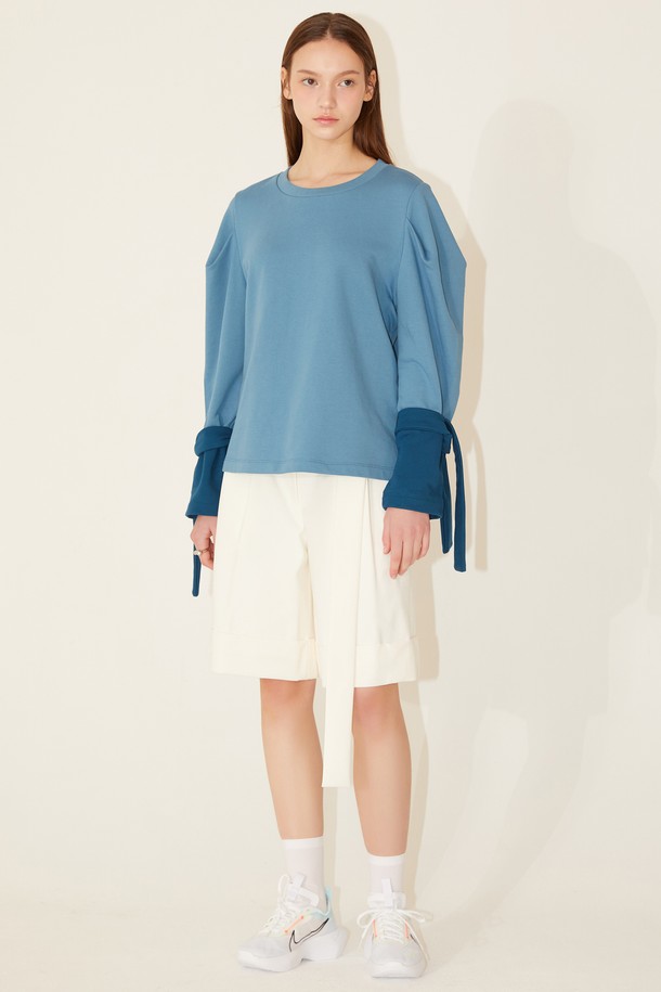 Le yiel - 긴소매 티셔츠 - Puff Sleeve Sweatshirt_Blue 퍼프 슬리브 스웨트셔츠_블루