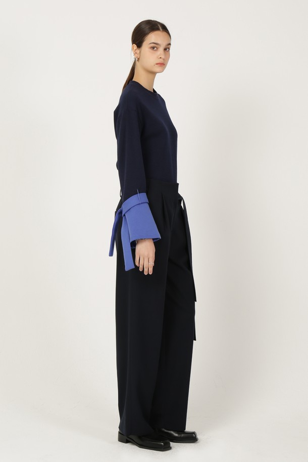 Le yiel - 롱/미디팬츠 - Tuck Detail Wide Pants_Navy 턱 디테일 와이드 팬츠_네이비