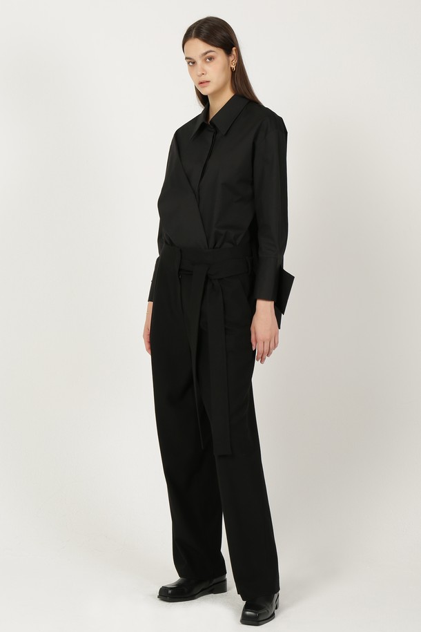 Le yiel - 롱/미디팬츠 - Tuck Detail Wide Pants_Black 턱 디테일 와이드 팬츠_블랙