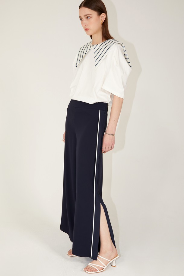 Le yiel - 롱/미디팬츠 - Wide Slit Pants_Navy 와이드 슬릿 팬츠_네이비