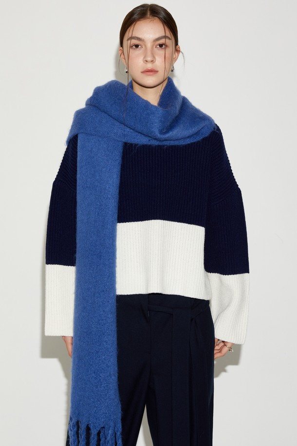 Le yiel - 스웨터 - Color Block Wool Crop Knit Top 컬러 블럭 울 크롭 니트 탑