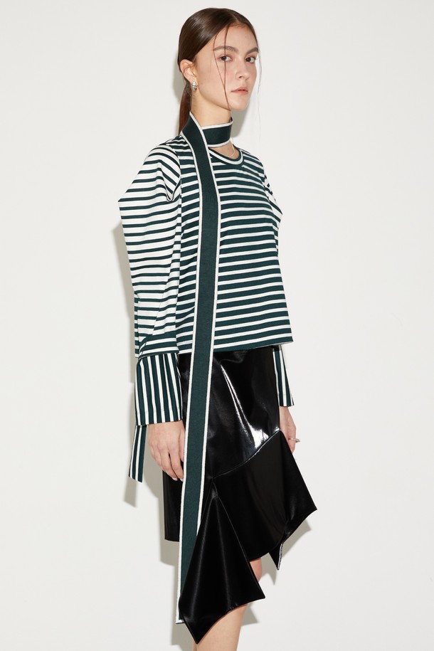 Le yiel - 스카프/머플러 - Color Block Knit Muffler_Green 컬러 블럭 니트 머플러_그린