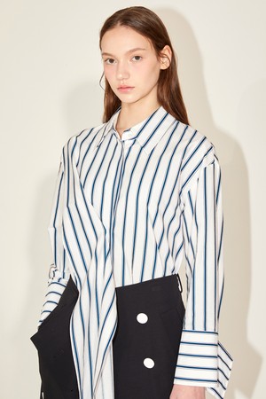 Overlap Stripe Shirt Blouse_White 오버랩 스트라이프 셔츠 블라우스_화이트