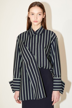 Overlap Stripe Shirt Blouse_Navy 오버랩 스트라이프 셔츠 블라우스_네이비