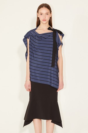 Draped Ribbon Blouse_Blue 드레이프 리본 블라우스_블루