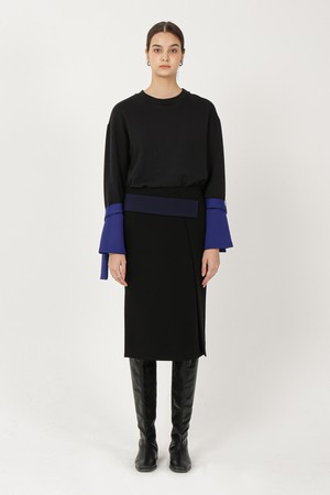 Color Block Midi Skirt_Black 컬러 블럭 미디 스커트_블랙