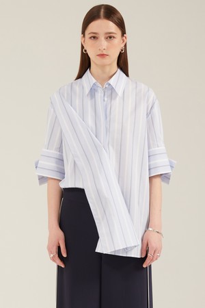 Overlap Stripe Shirt Blouse_Blue 오버랩 스트라이프 셔츠 블라우스_블루