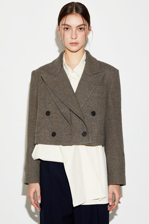 Peaked Collar Wool Crop Jacket_Beige 피크드 카라 울 크롭 자켓_베이지