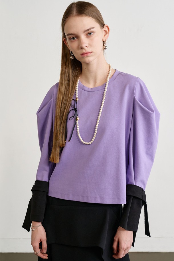 Le yiel - 긴소매 티셔츠 - Puff Sleeve Crop Sweatshirt_Violet 퍼프 슬리브 크롭 스웨트셔츠_바이올렛