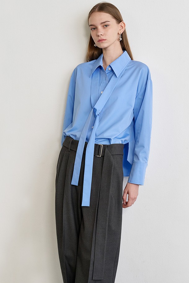 Le yiel - 롱/미디팬츠 - Tuck Detail Belted Wide Pants_Charcoal Grey 턱 디테일 벨티드 와이드 팬츠_차콜 그레이