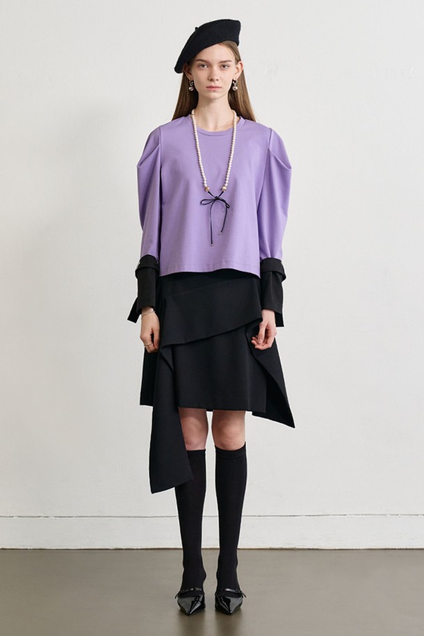 Le yiel - 긴소매 티셔츠 - Puff Sleeve Crop Sweatshirt_Violet 퍼프 슬리브 크롭 스웨트셔츠_바이올렛