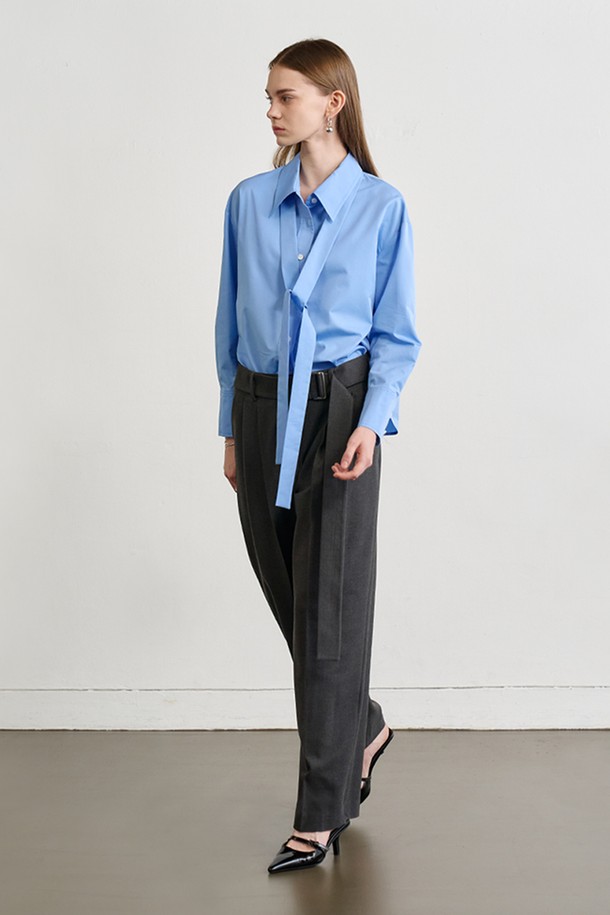 Le yiel - 롱/미디팬츠 - Tuck Detail Belted Wide Pants_Charcoal Grey 턱 디테일 벨티드 와이드 팬츠_차콜 그레이