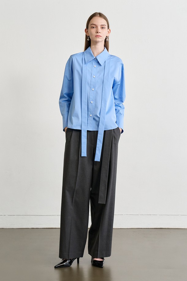 Le yiel - 롱/미디팬츠 - Tuck Detail Belted Wide Pants_Charcoal Grey 턱 디테일 벨티드 와이드 팬츠_차콜 그레이