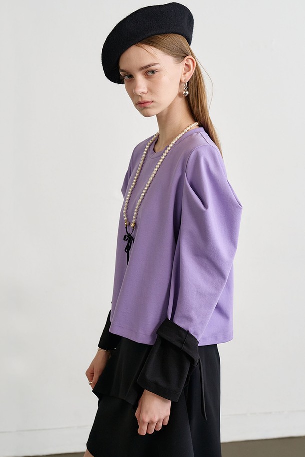 Le yiel - 긴소매 티셔츠 - Puff Sleeve Crop Sweatshirt_Violet 퍼프 슬리브 크롭 스웨트셔츠_바이올렛