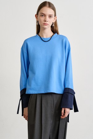 Color Sleeve Crop Sweatshirt_Blue 컬러 슬리브 크롭 스웨트셔츠_블루