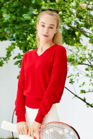 캐시미어 홀가먼트 V-neck RD_RED-a