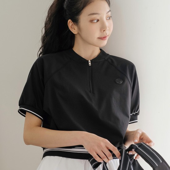 에센셜 집업 반팔 티셔츠 BK