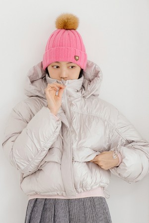 후드 패딩 숏 점퍼 L/GY