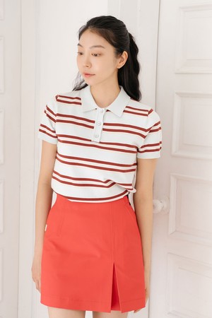 스트라이프 니트 카라 티 S/BL