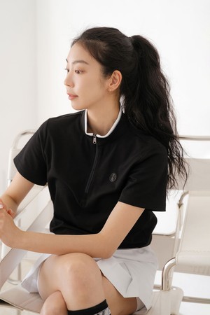 에어로 핏 하프 집업 반팔 티셔츠 BK