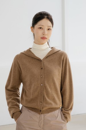 캐시미어 블렌딩 후드 가디건 L/BR