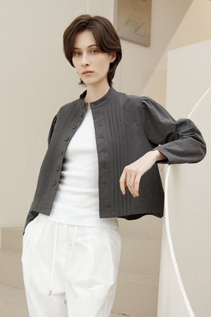 (4/3 예약배송) 로렌 리넨 핀턱 크롭 셔킷