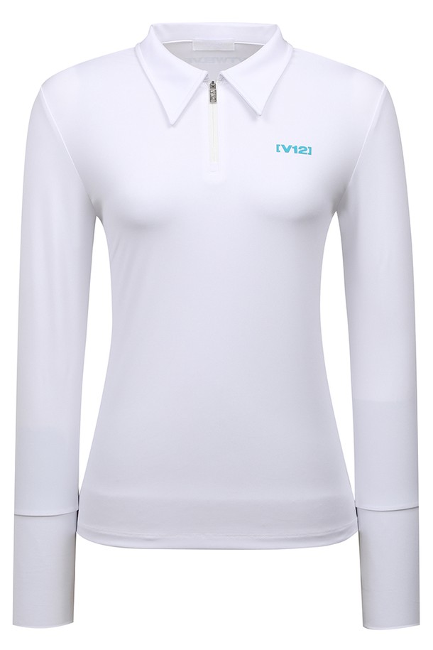 V12 - 긴소매 티셔츠 - WOMEN ZIP POLO T-SHIRTS_V21C1TO013_WH