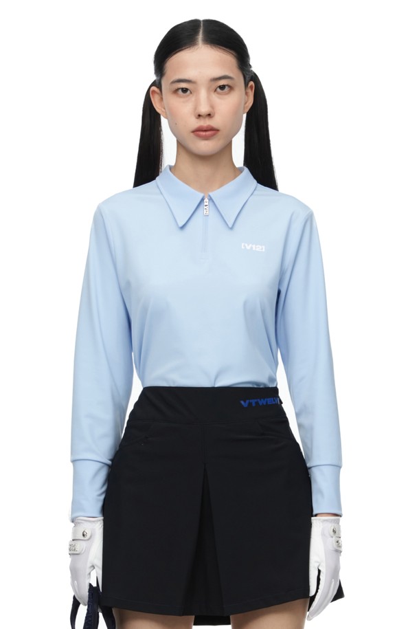 V12 - 긴소매 티셔츠 - WOMEN ZIP POLO T-SHIRTS_V21C1TO013_BL