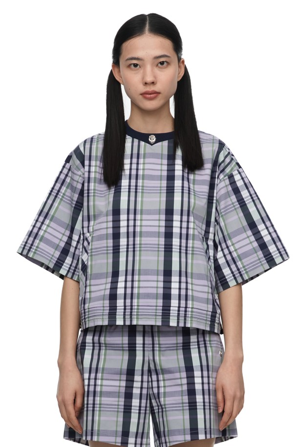 V12 - 반소매 티셔츠 - WOMEN CHECK PATTERN T-SHIRTS_V21C1TR025_NA