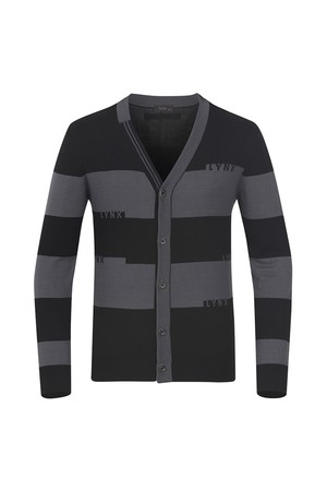 남성 스트라이프 배색 V넥 가디건 L11C1SD131_BK