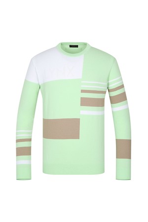 남성 컬러 블록 라운드 넥 긴팔 니트 L11C1SR103_GN