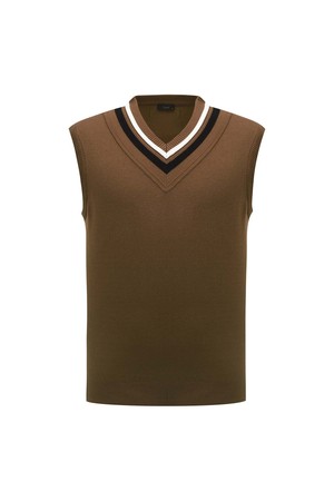 남성 조직감 포인트 V넥 베스트 L11C3SV111_BR