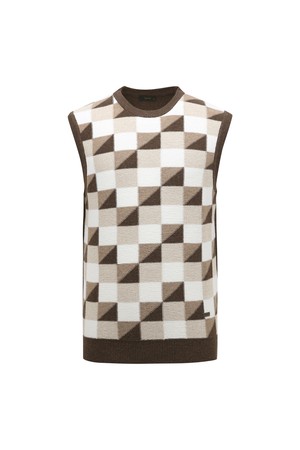 [24FW베이직라인] 남성 체크패턴 라운드 베스트 L11D3SV122_BR