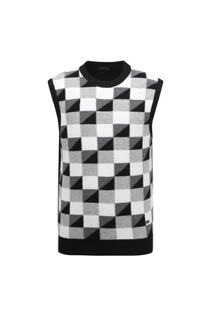 [24FW베이직라인] 남성 체크패턴 라운드 베스트 L11D3SV122_BK