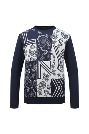 남성 페이즐리 패턴 라운드 넥 스웨터 L11E1SR221_NA