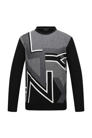 [25FW] 남성 로고 자카드 라운드 니트 L11E3SR322_BK