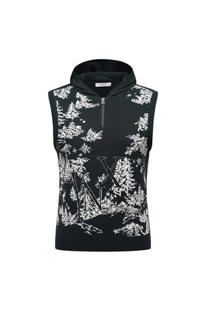 [25FW] 여성 뜨왈패턴 JQD 미니후드 니트 베스트 L21E3SV252_GN