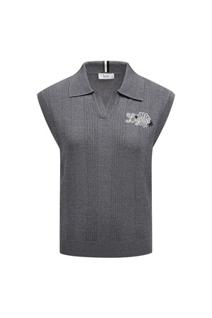 [26SS] 여성 세로 골 조직 카라넥 베스트 L21F1SV251_MG