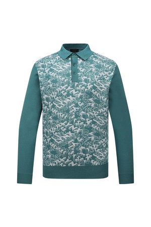 [26SS] 남성 전판 로고 자카드 패턴 카라넥 니트 L11F1SR323_MT