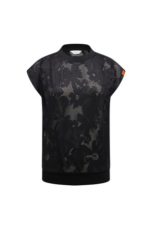 [26SS] 여성 꽃무늬 자카드 라운드넥 티셔츠 L21F2TR282_BK