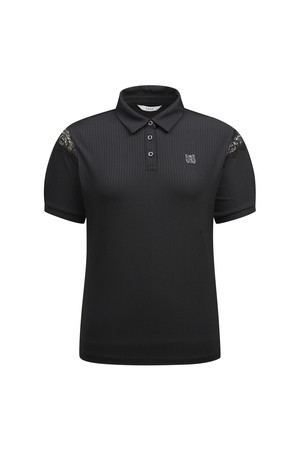 [26SS] 어깨 레이스 포인트 카라 티셔츠 L21F2TO252_BK